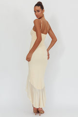 Kamilah Gathered Cascading Ruffle Midi Dress Butter