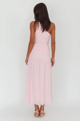 Lights On One-Shoulder Drop Waist Maxi Dress Pink