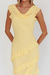 Sangria Cowl Neck Frill Maxi Dress Lemon