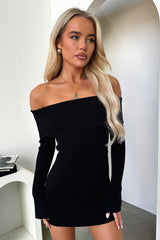 Aaliyah Off Shoulder Knit Mini Dress - Black