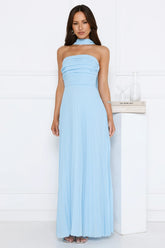Sugar Babe Strapless Pleated Maxi Dress Blue