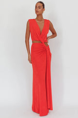 Mimosa Twist Waist Maxi Dress Coral