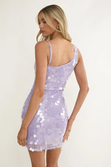 Nights In Portofino Asymmetric Shoulder Sequin Mini Dress Purple