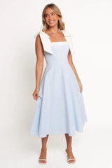 Olinda Midi Dress - Pale Blue/White
