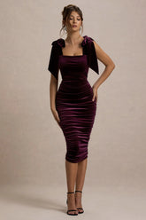 Tarna | Port Velvet Midi Dress With Bow Straps