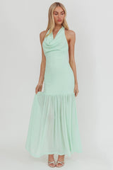 Kailyn Cowl Neck Sheer Hem Maxi Dress Mint