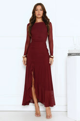 Darling At Dusk Long Sleeve Maxi Dress Wine