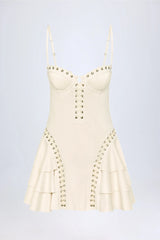 Lace-Up Tiered Corset Mini Dress in Ivory