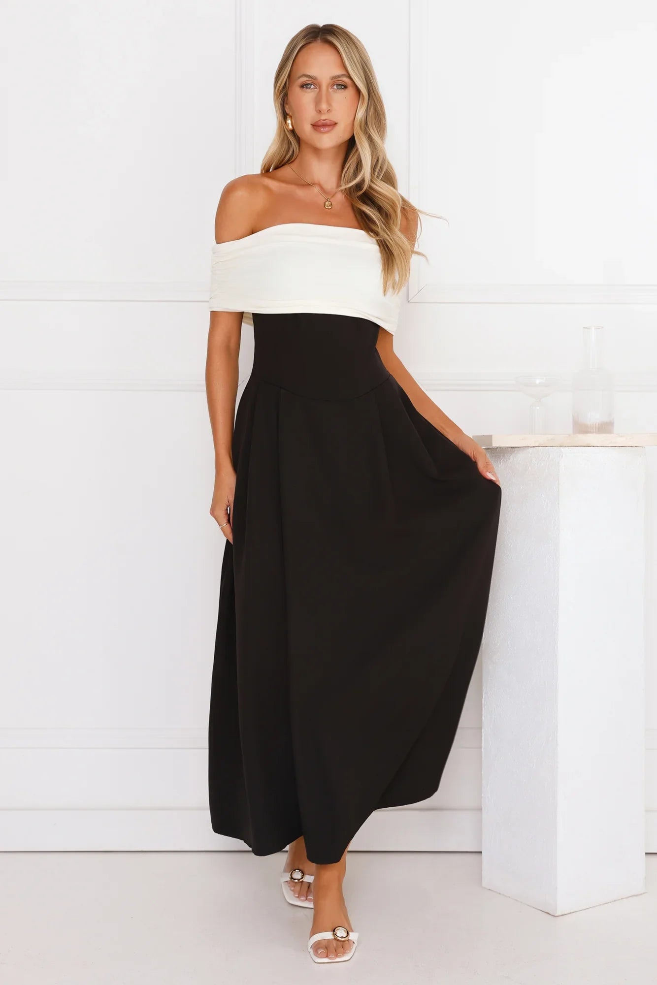 Too Hot To Handle Off Shoulder Maxi Dress