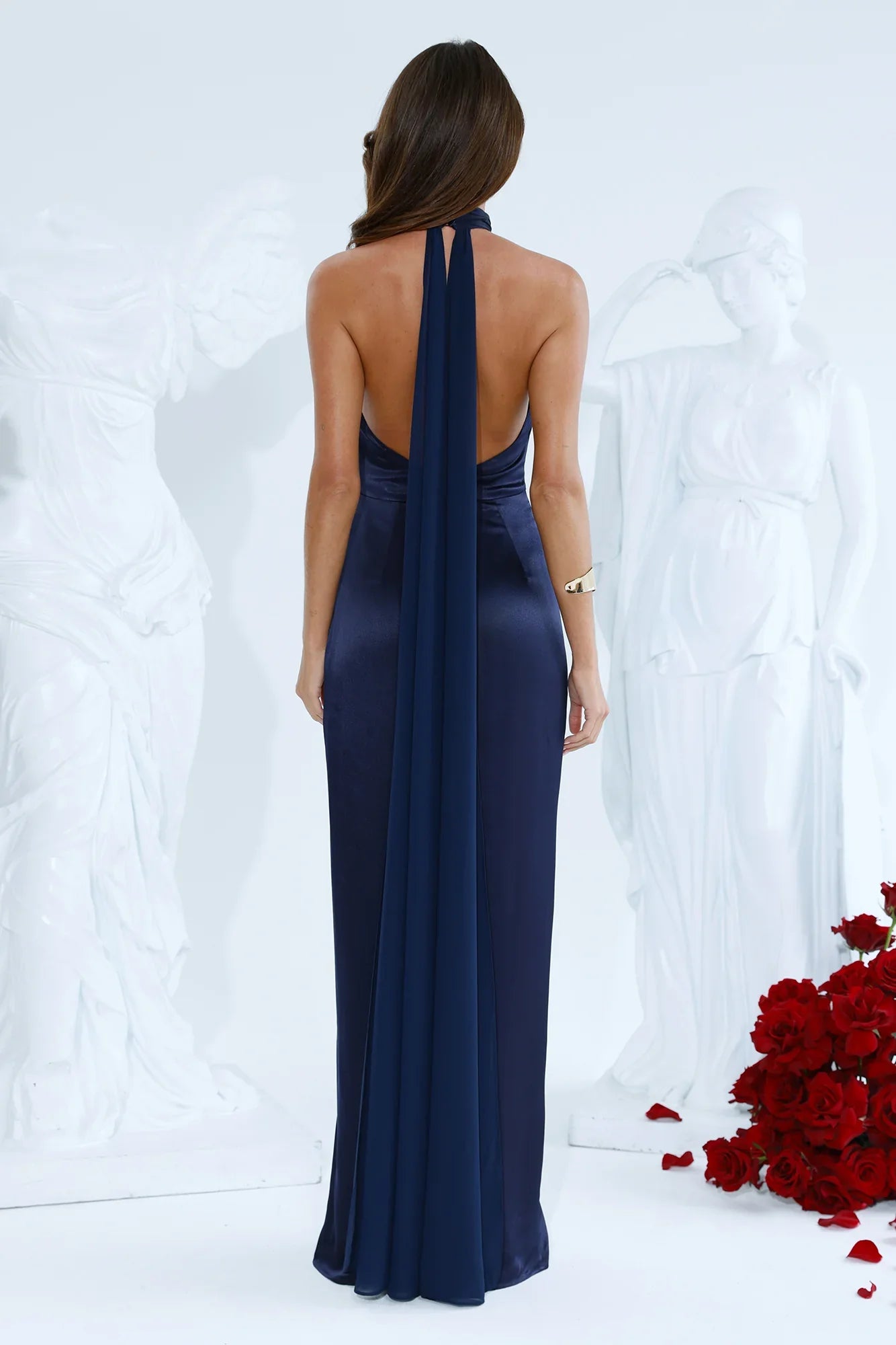 Effortless Luxe Halter Satin Maxi Dress Navy