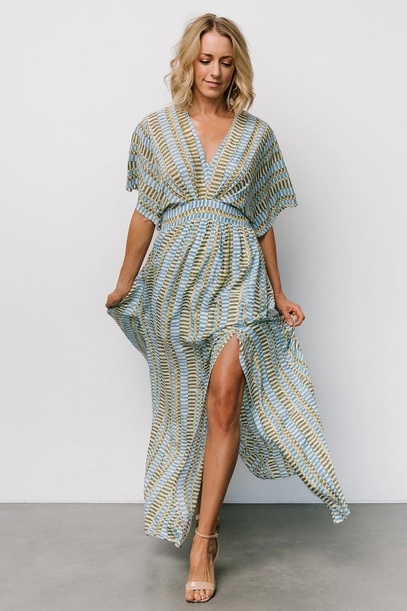 Mylis Kimono Dress | Blue + Green Print