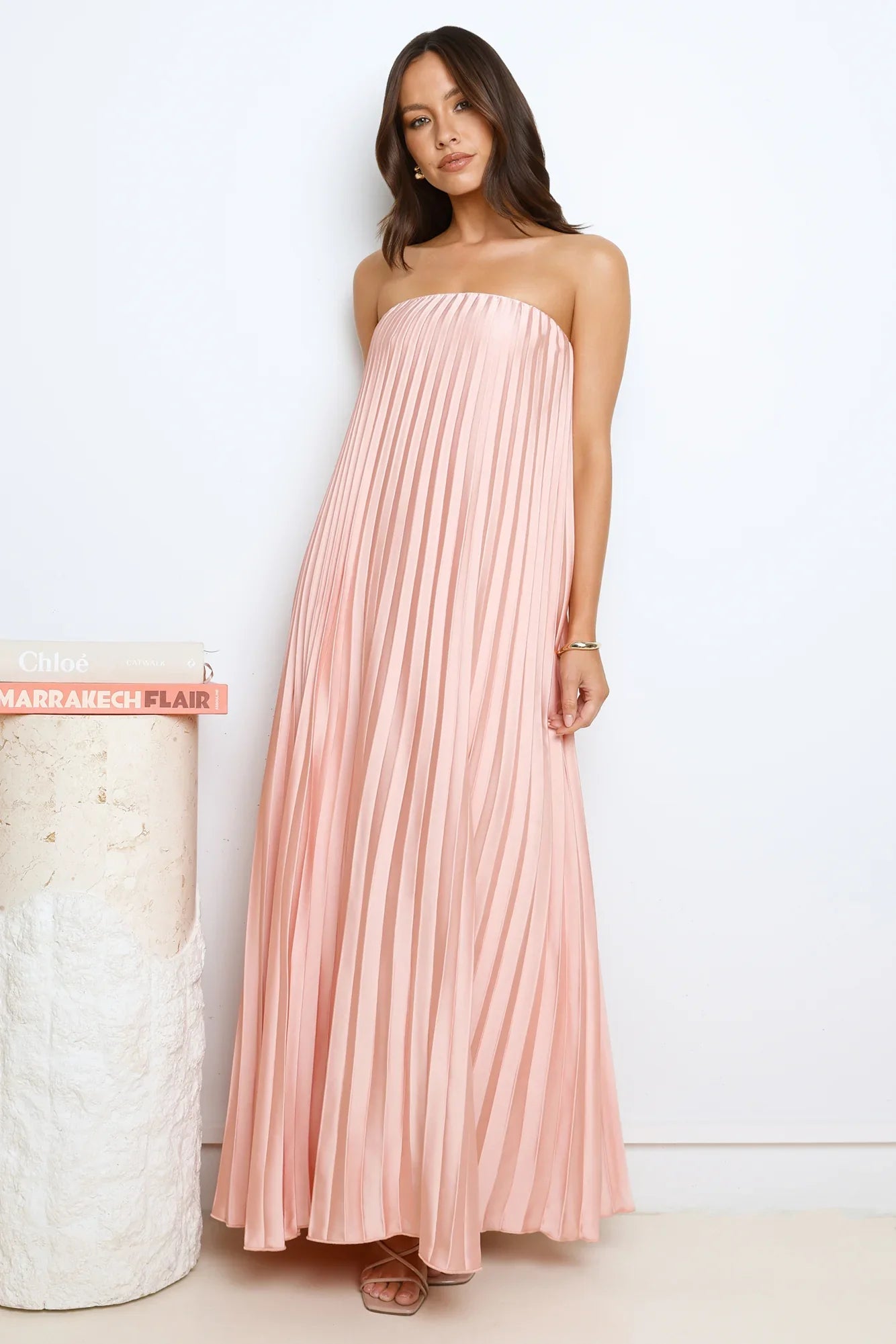 Moonlit Night Pleated Strapless Maxi Dress