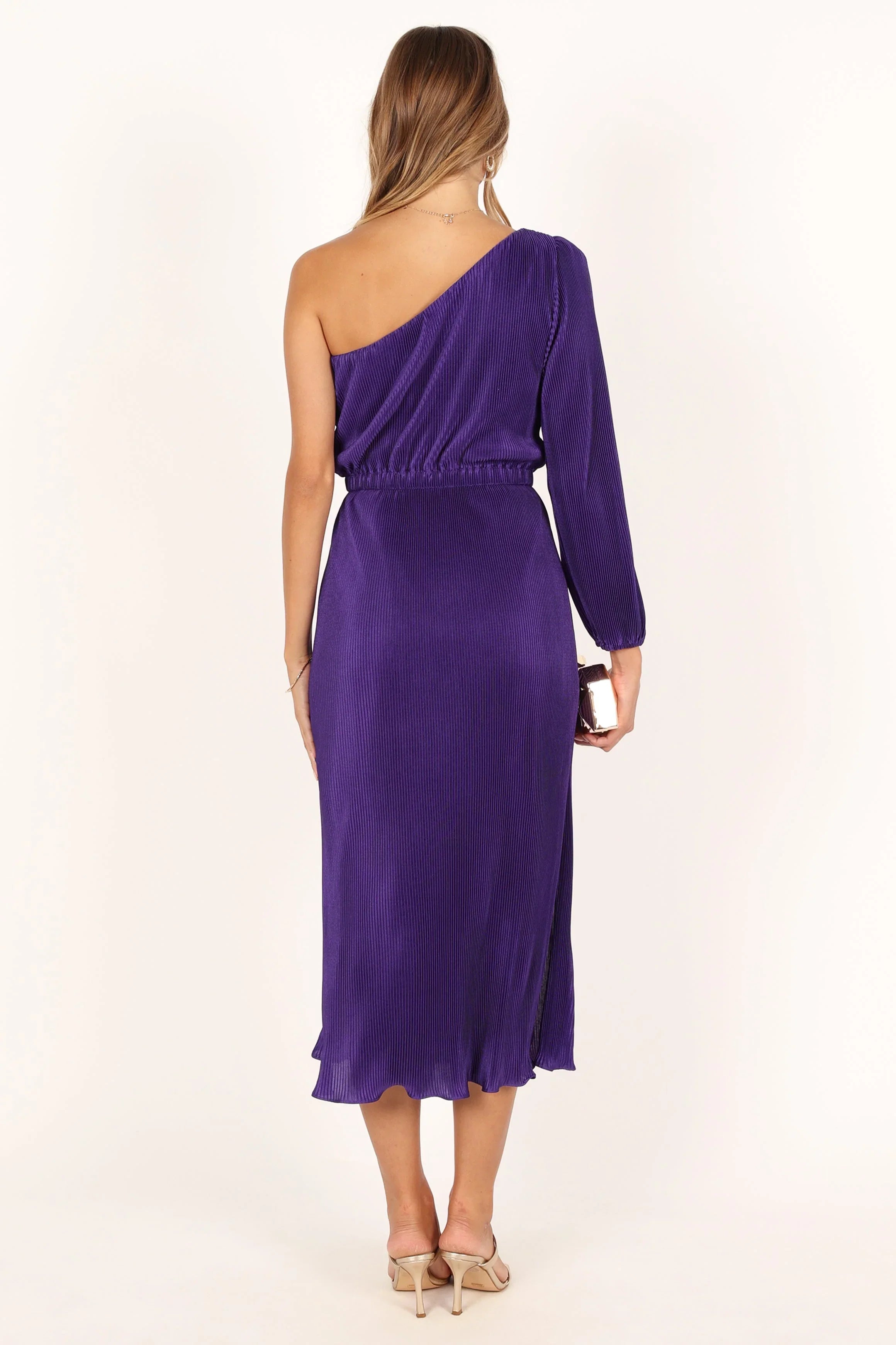 Pontee One Shoulder Pleated Midi Dress - Purple