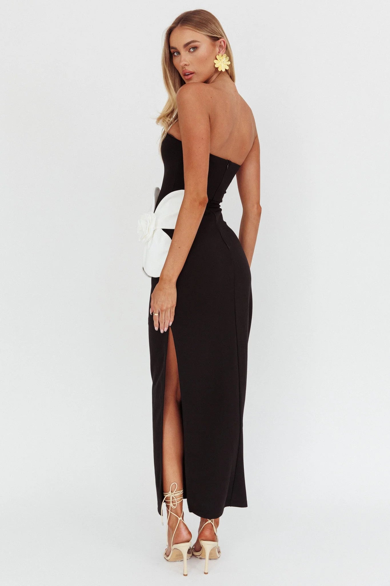 No Competition Oversized Flower Maxi Dress Black