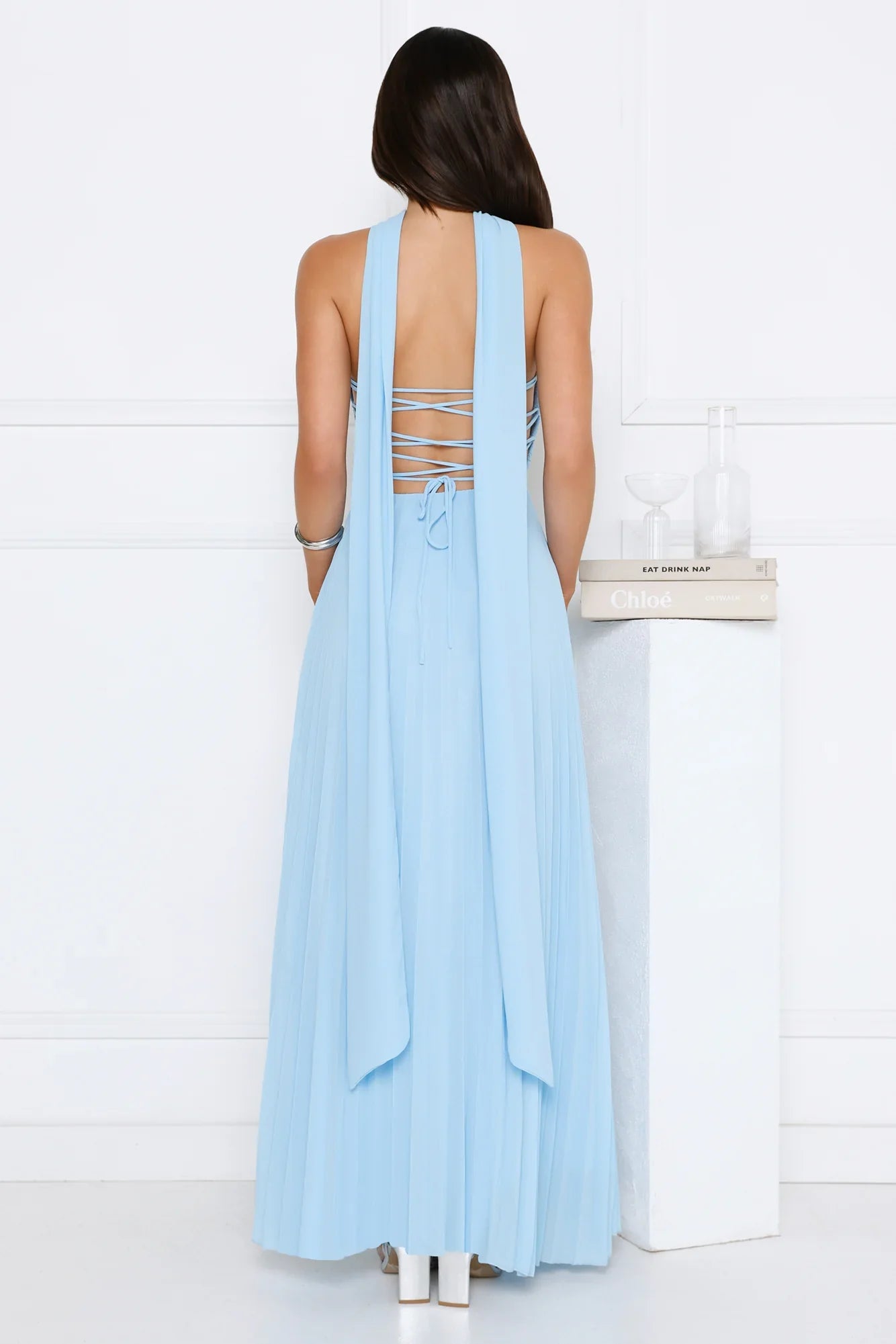 Sugar Babe Strapless Pleated Maxi Dress Blue
