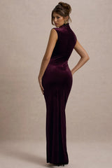 Abilene | Port Velvet High-Neck Split Maxi Dress