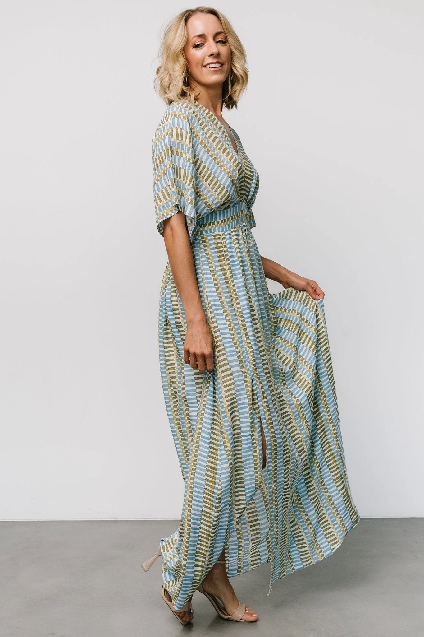 Mylis Kimono Dress | Blue + Green Print