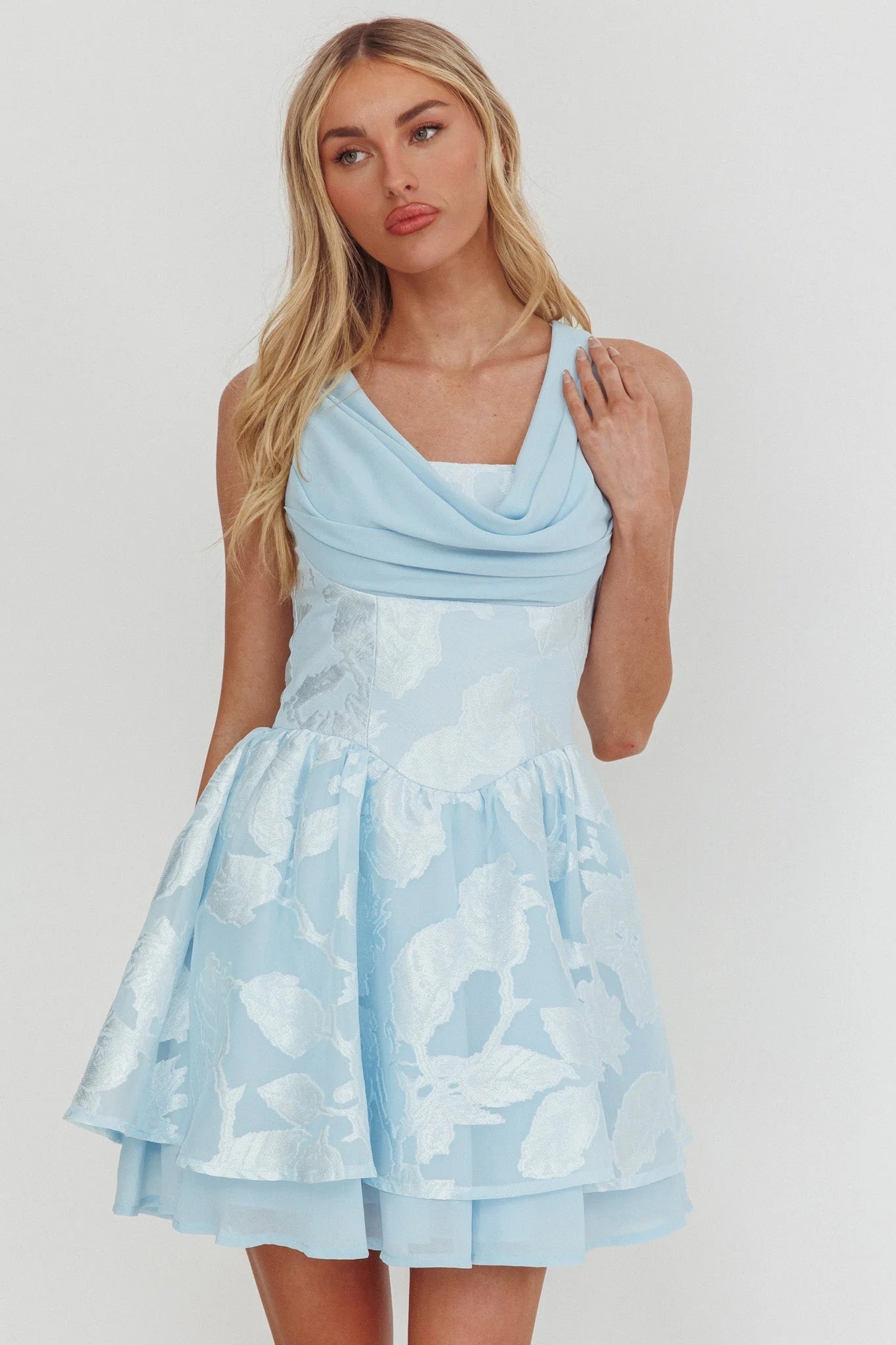 Lusting Lace-Up Back Mini Dress Ice Blue