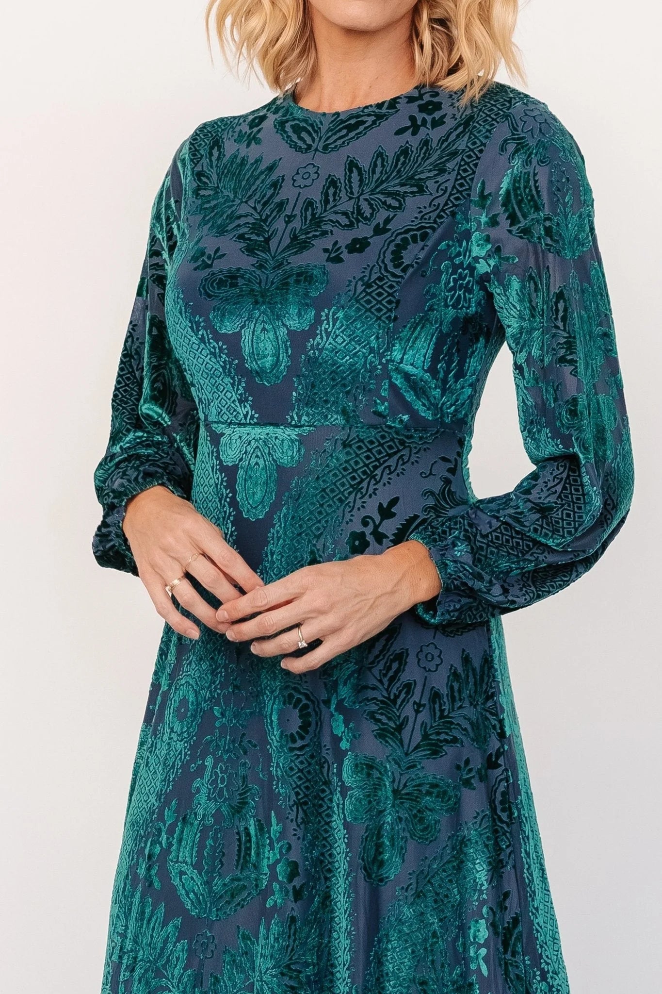 Lorielle Velvet Midi Dress | Emerald Print