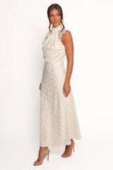 Anabelle Halter Neck Lace Maxi Dress - White