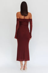 Numbers Game Off-Shoulder Halter Maxi Dress Chocolate