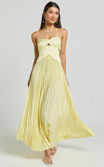 Shay Maxi Dress Sweetheart Cut Out Pleated Dress in Lemon