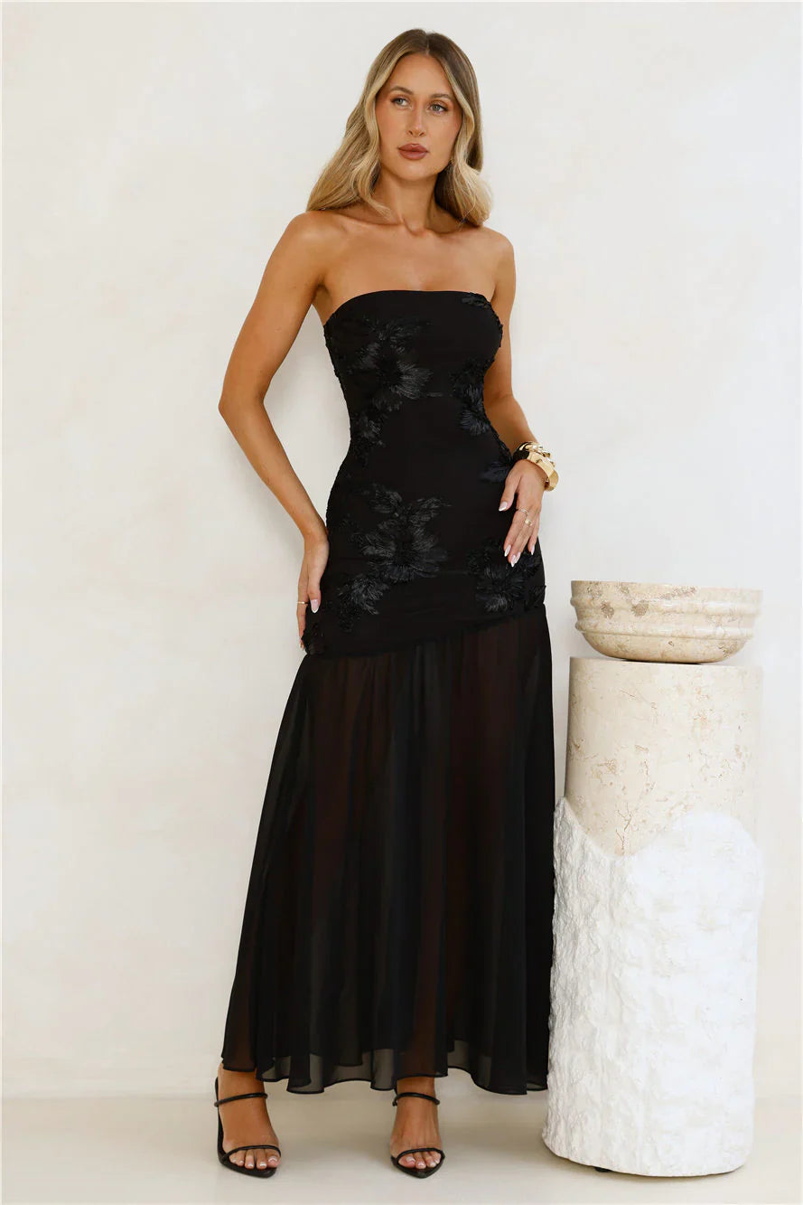 Timeless Affair Strapless Mesh Maxi Dress