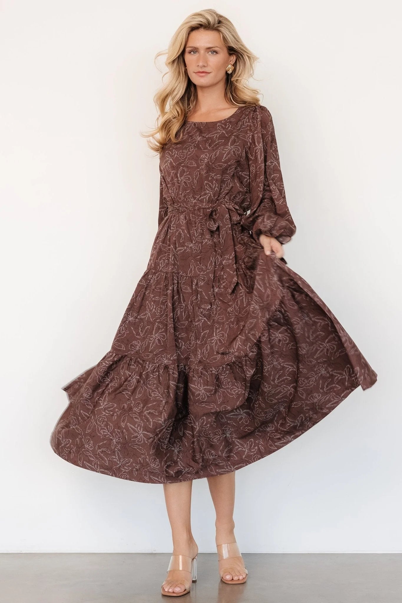 Ashlyn Long Sleeve Dress | Brown Print