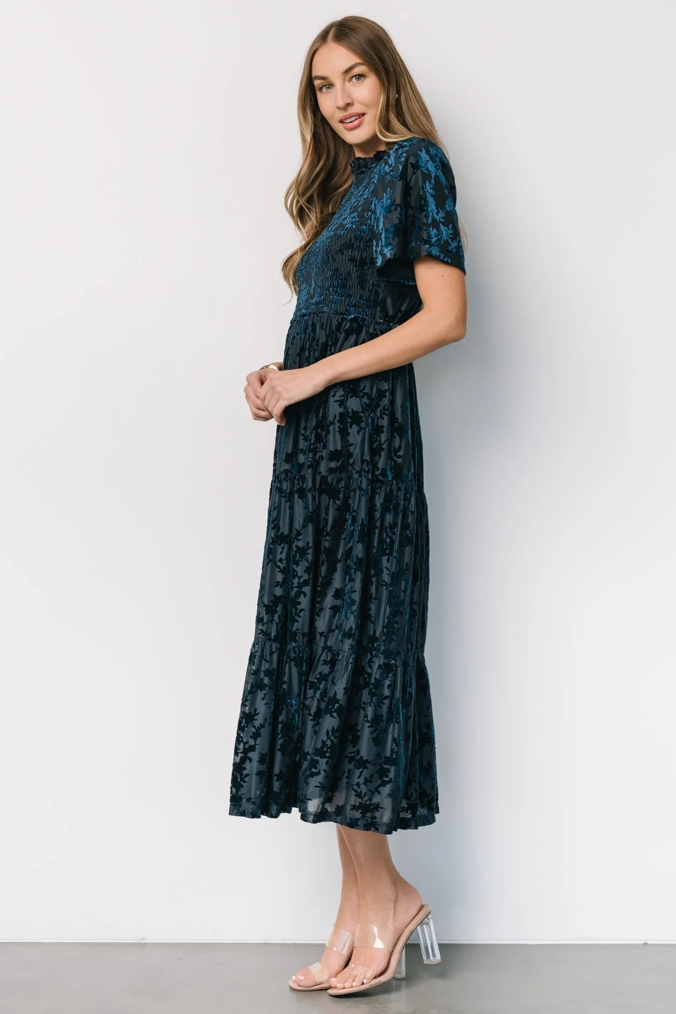Callen Smocked Velvet Dress | Deep Blue