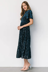 Callen Smocked Velvet Dress | Deep Blue