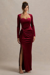 Fay | Berry Velvet Corset Style Knot Maxi Dress