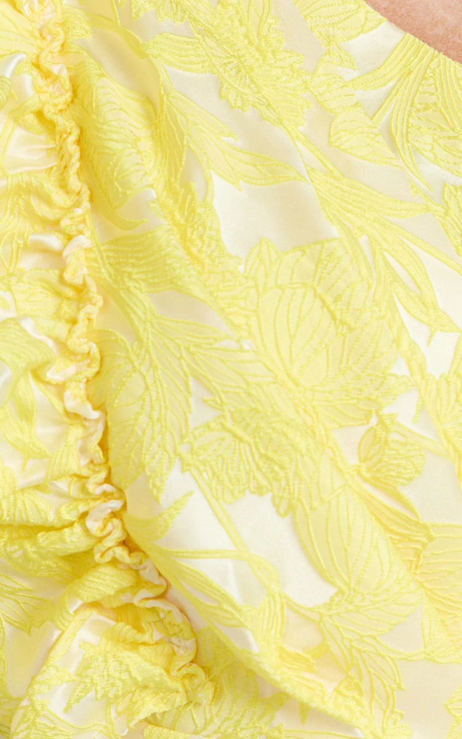 Alfreda Midi Dress One Shoulder Ruffle Detail Brailey Jacquard Dress in Yellow