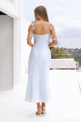 Silk Shadows Satin Midi Dress Blue