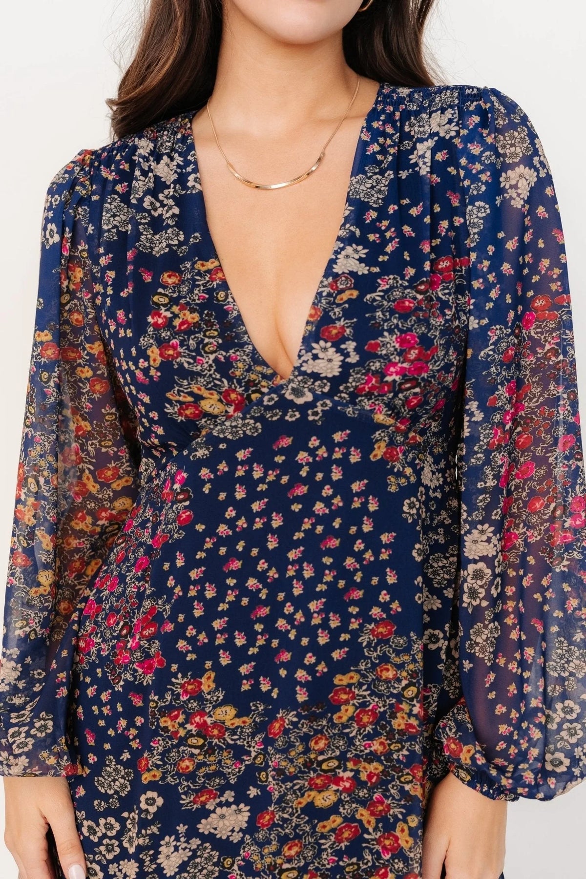 Bowman Deep V Maxi Dress | Dark Blue Multi