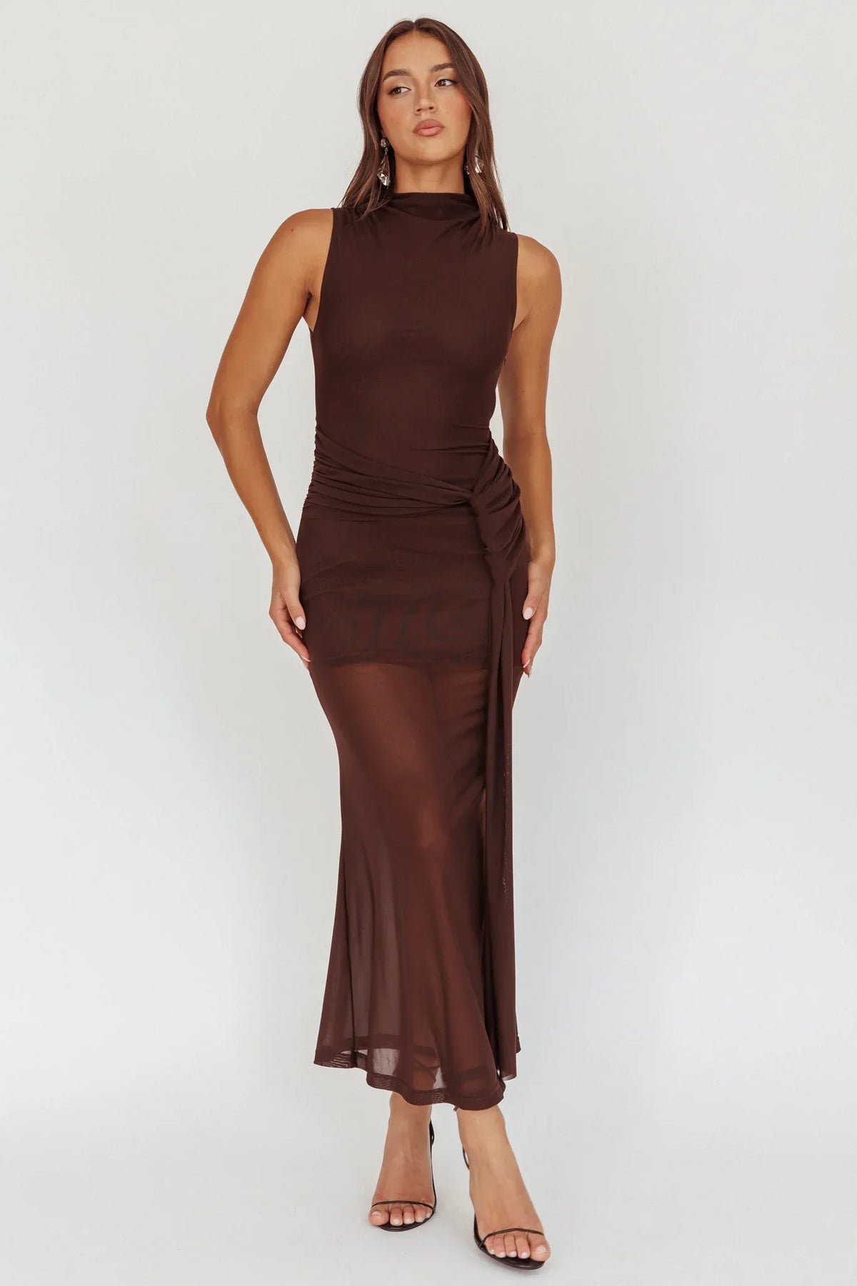 Girl's Night Waist Sash Maxi Dress Chocolate
