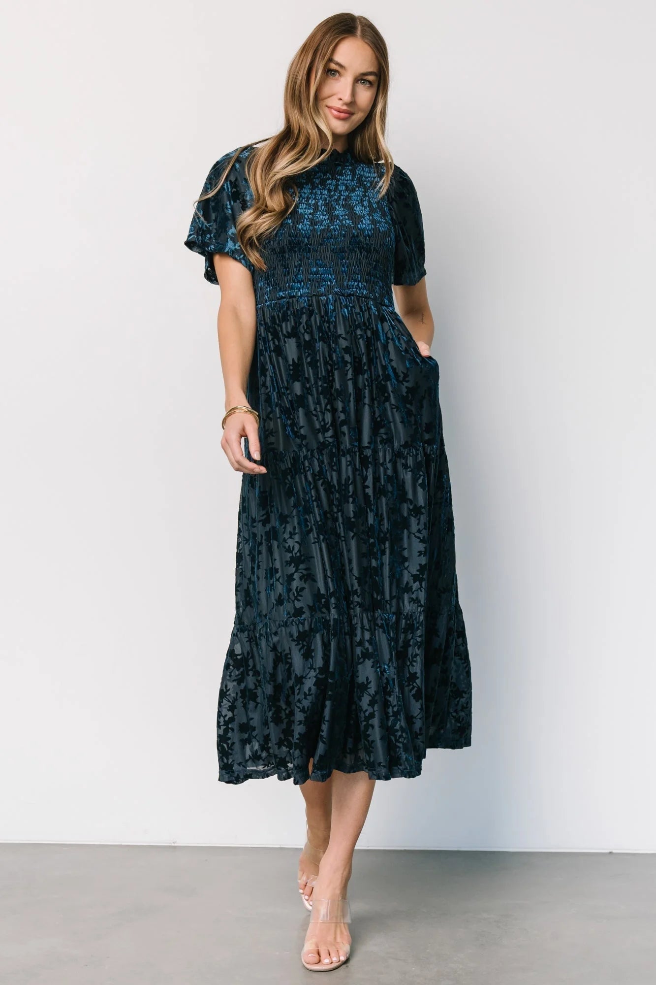 Callen Smocked Velvet Dress | Deep Blue