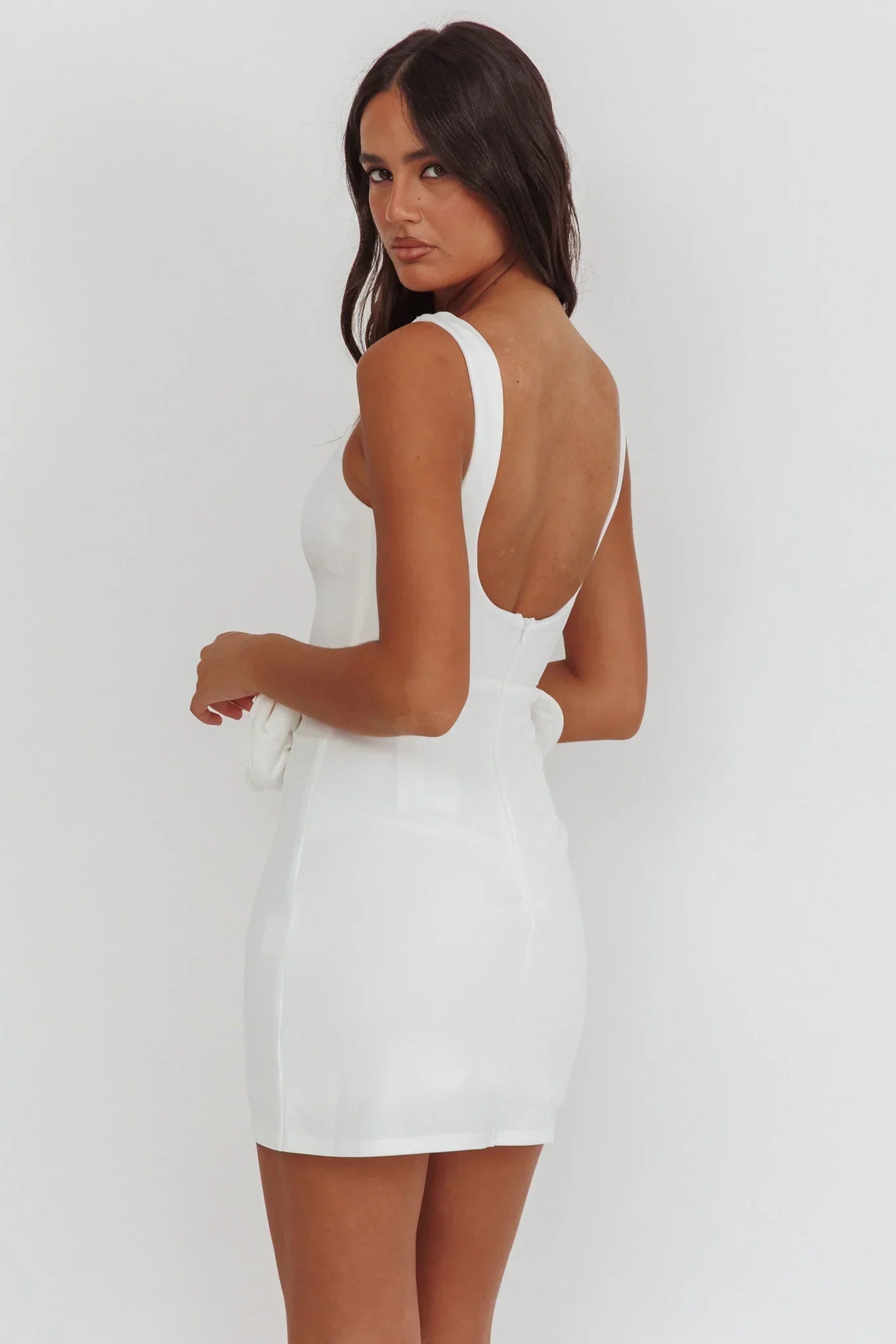 Goldy Rose Waist Decoration Mini Dress White