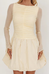 Elowin Long Sleeve Bubble Hem Mini Dress Cream