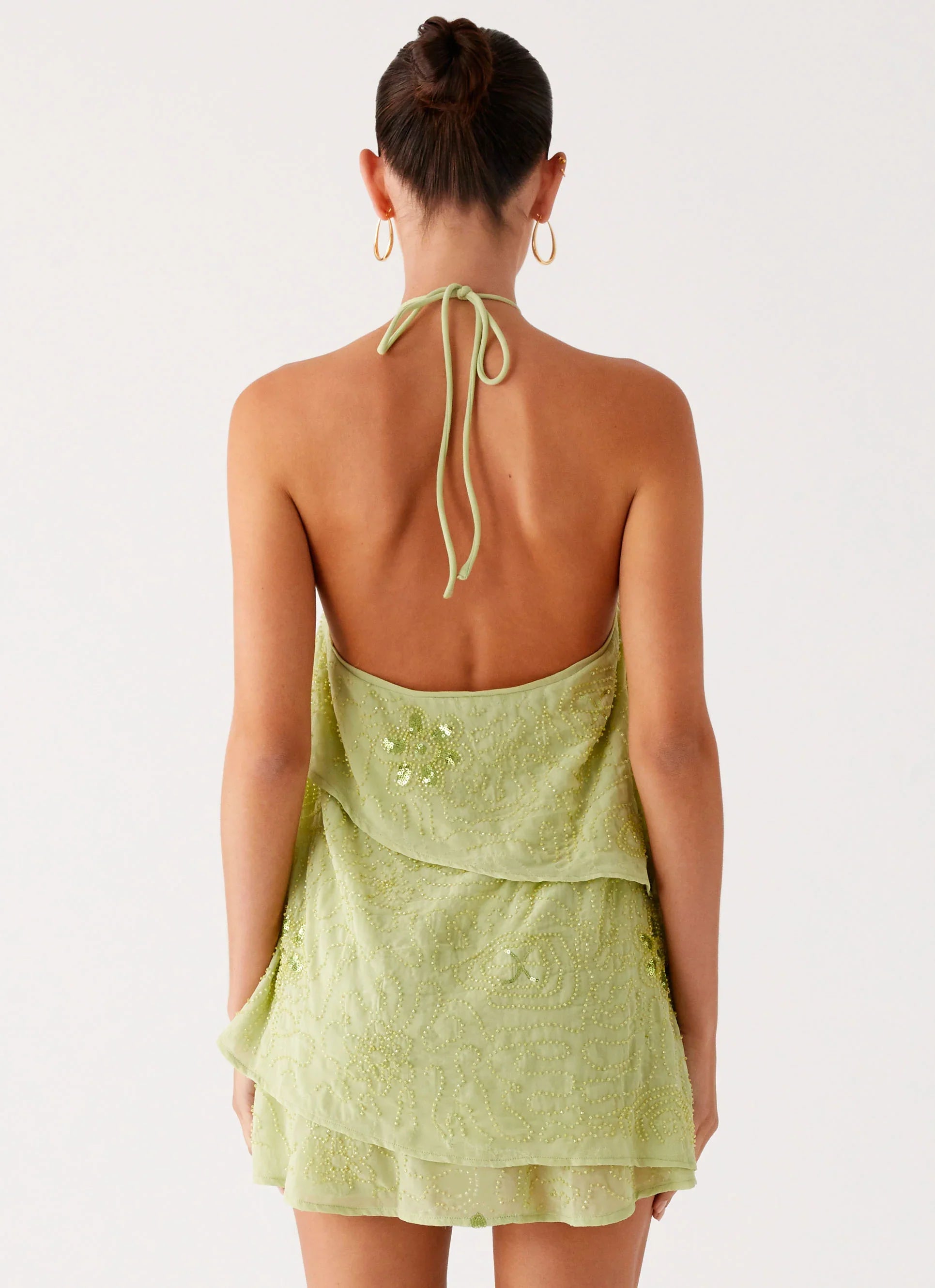 On The Go Beaded Mini Dress - Mint