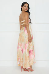 Sea Goddess Strapless Satin Maxi Dress