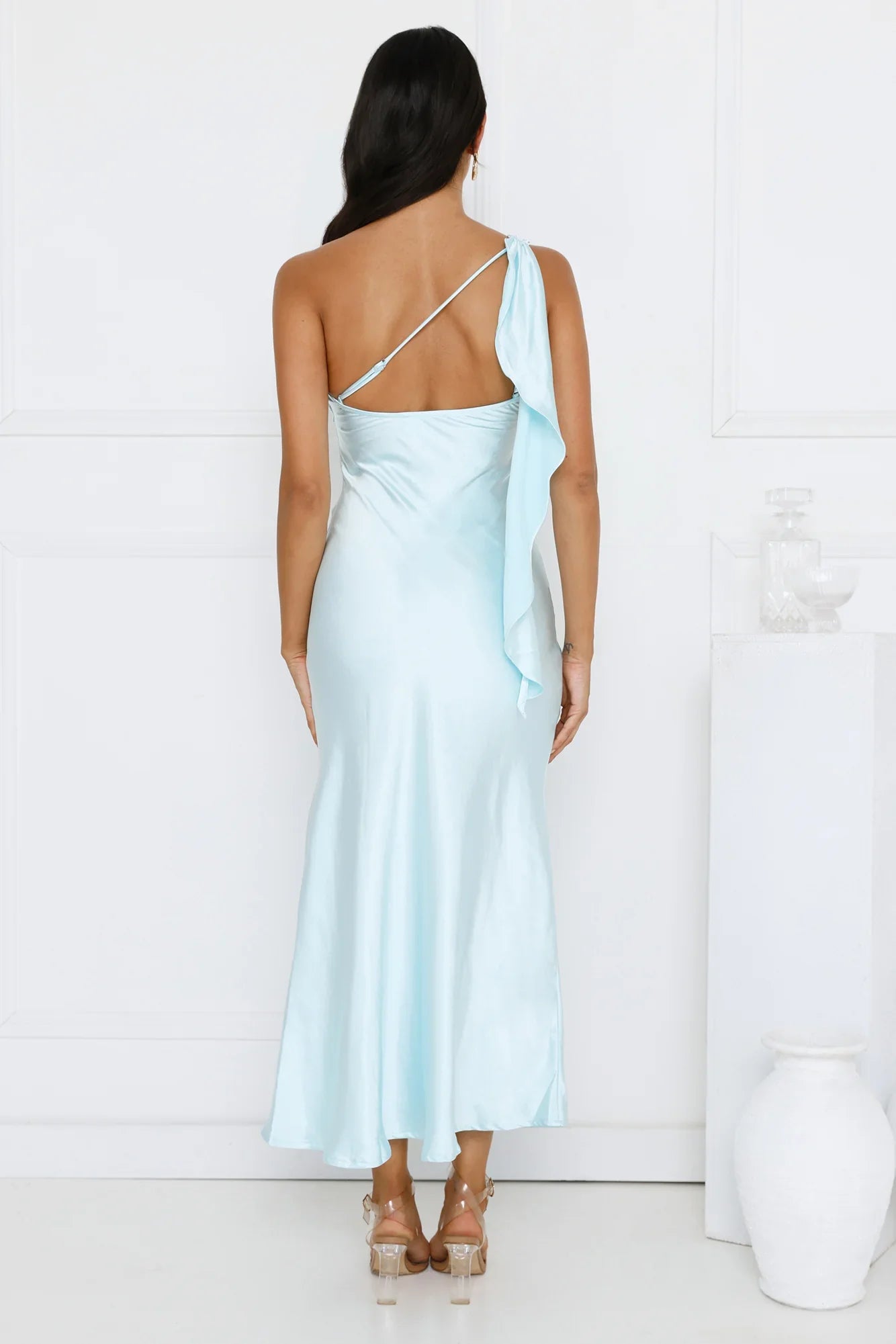 Romantic Tales Satin One Shoulder Maxi Dress