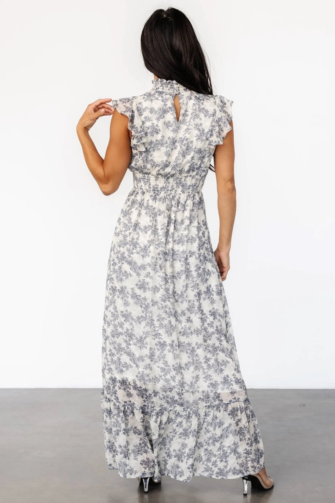 Kearny Ruffle Maxi Dress | Cream + Navy Floral