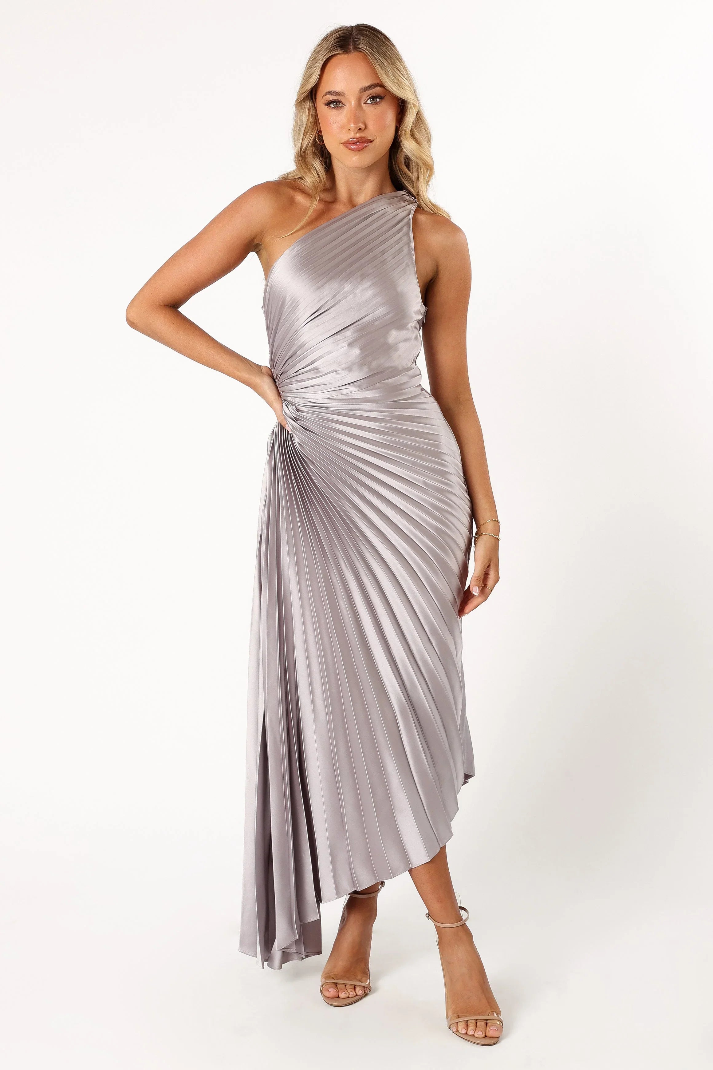 Kleo One Shoulder Maxi Dress - Silver