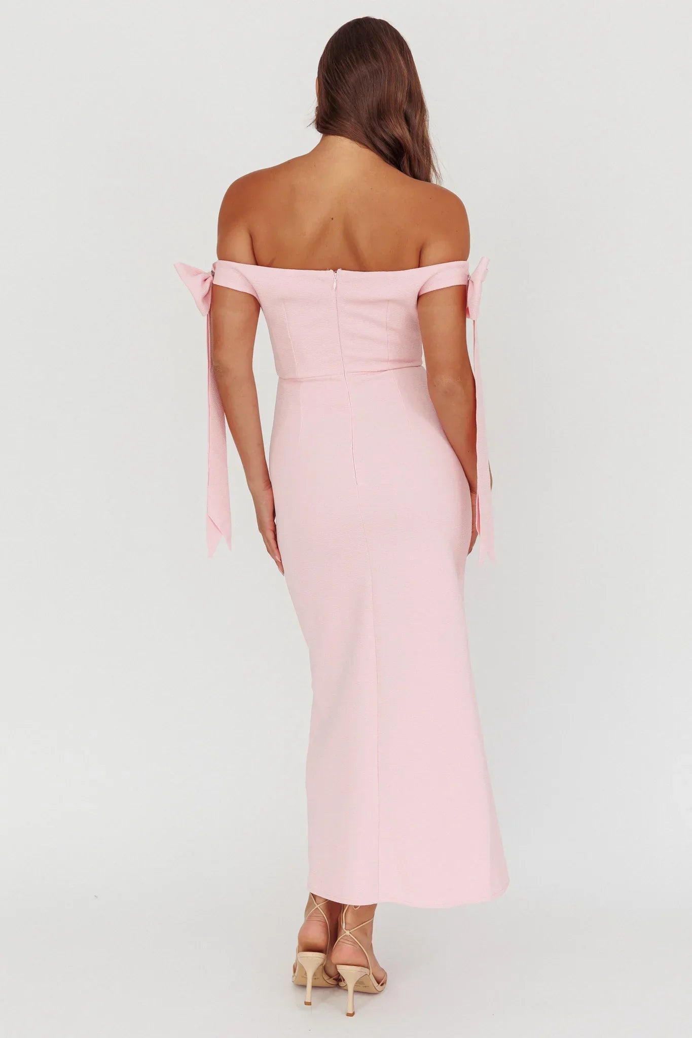 Have Faith Off-Shoulder Bow Sleeve Maxi Dress Baby Pink