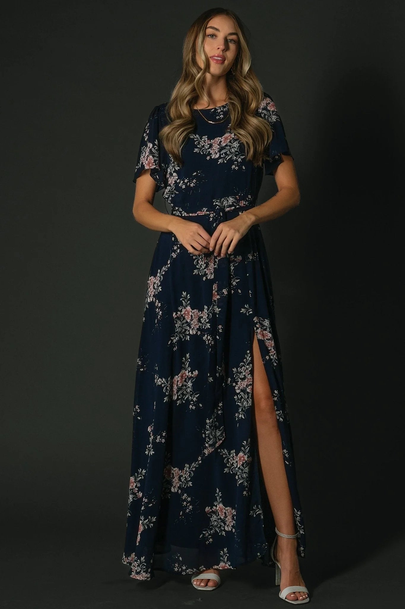 Naomi Short Sleeve Maxi Dress | Navy Floral