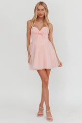 Princessa Sweetheart Neckline Halter Mini Dress Pink
