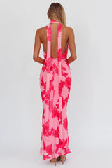 Cipriana Backless Halter Maxi Dress Embellished Pink