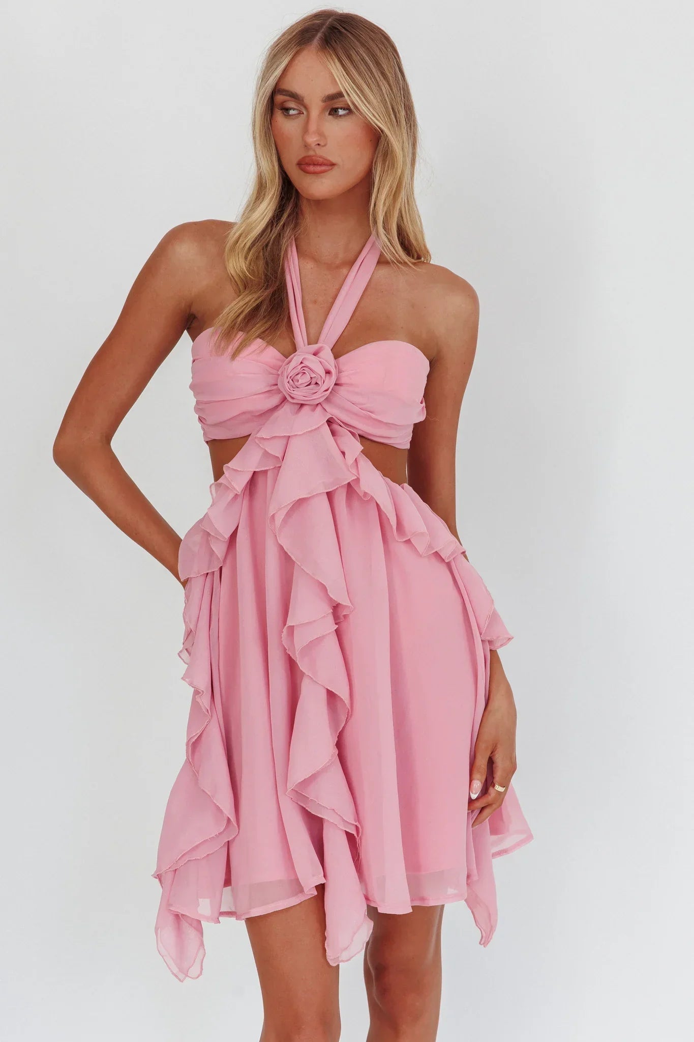 Santiago Cut-Out Ruffle Mini Dress Blush