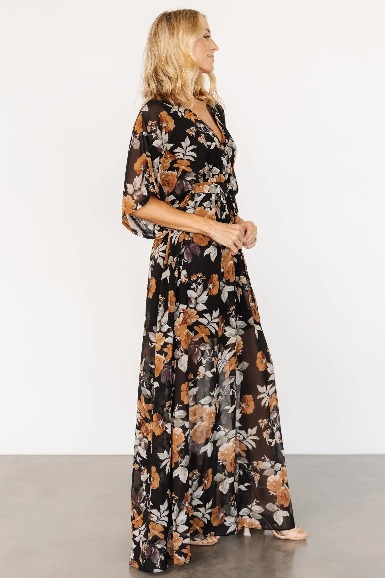 Kia Kimono Maxi Dress | Black + Copper Floral