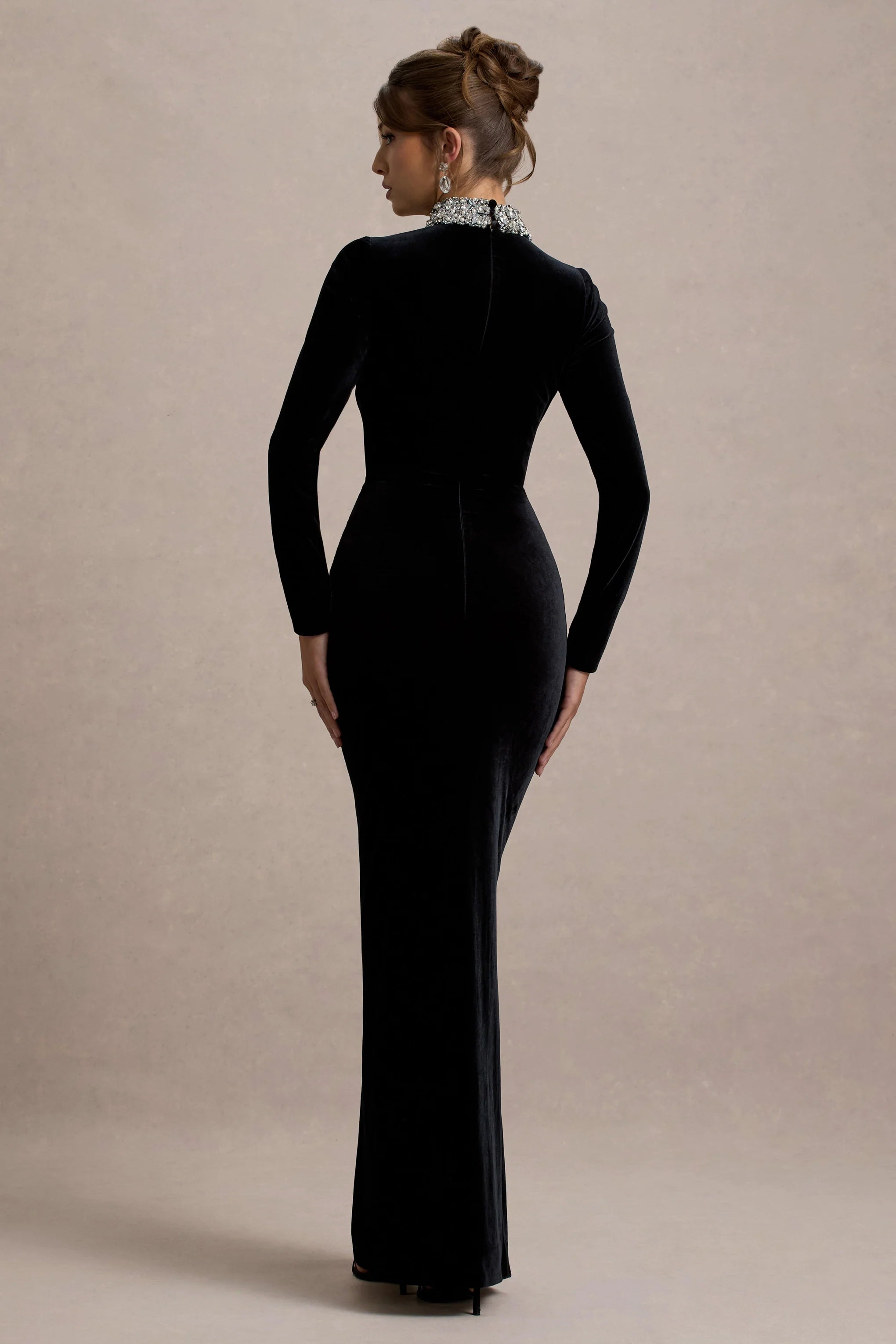 Love Lost | Black Velvet Embellished Twist Maxi Dress